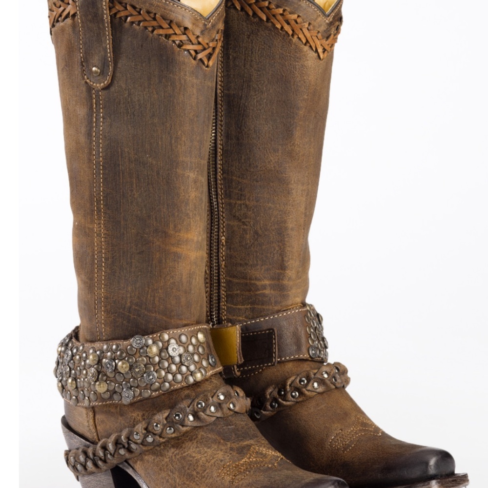 Corral Women's Woven Stud and Harness Cowgirl Boots - Square Toe size 9.5  G1398